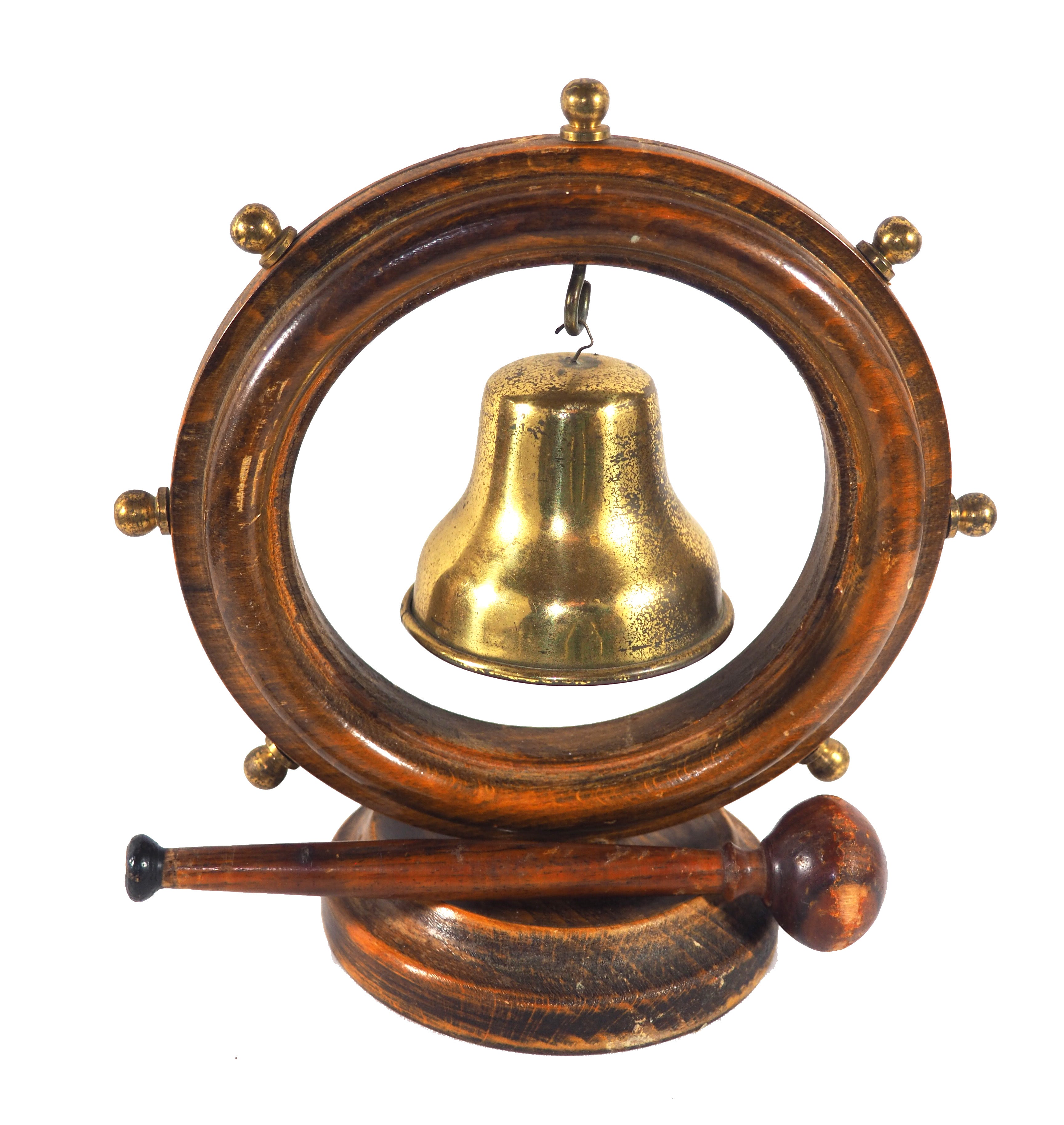 Ship's Wheel Desk Bell with Wooden Gong