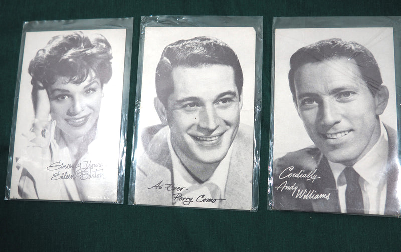 Lot of Three Eilleen Barton, Perry Como and Andy Williams Vintage Arcade Cards