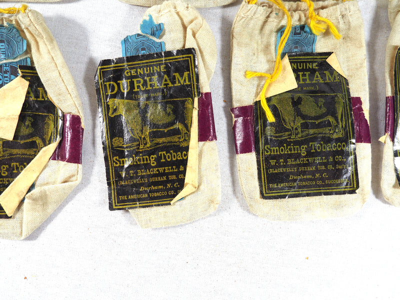 10 Vintage Genuine Bull Durham Smoking Tobacco Pouches with Labels (Grp3)