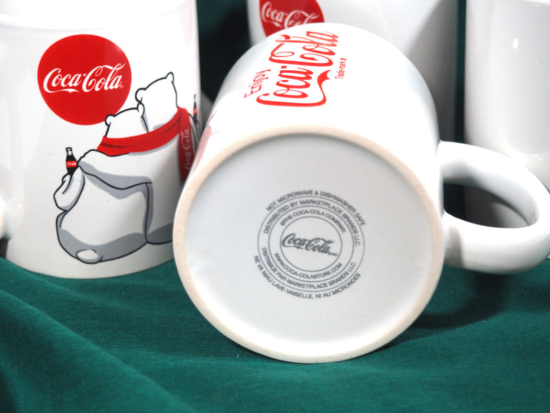 Set of 4 Coca-Cola 2 Polar Bears Hugging White 10oz Ceramic Coffee Mugs