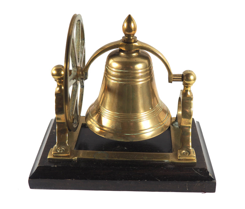 Brass Ship's Bell With Mount Pulley Wheel Desk Bell on Wood Base
