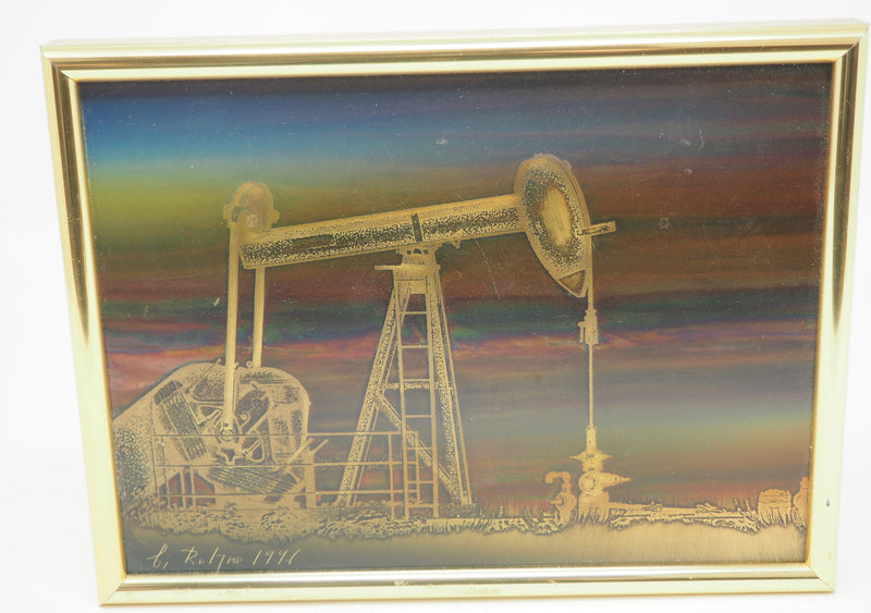 Original Small Size Metallic Etching titled "Oil Pump"