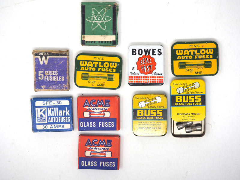 Lot of 10 Vintage Collectible Automobile Fuses (Circa 1940 - 1960)