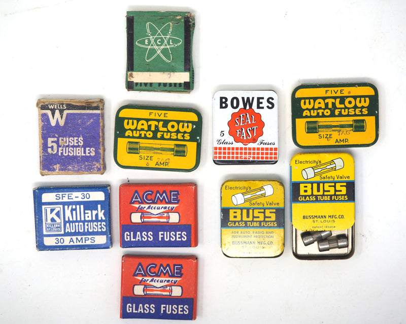 Lot of 10 Vintage Collectible Automobile Fuses (Circa 1940 - 1960)