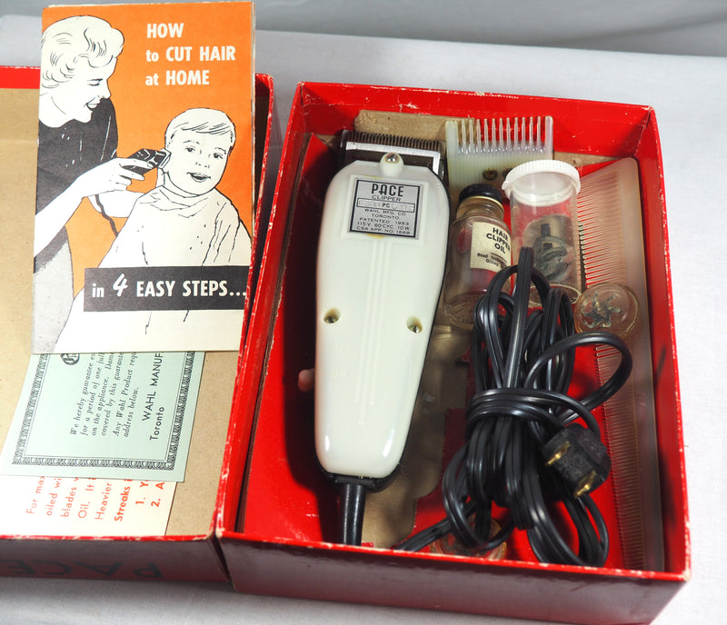 Circa 1950s Pace Electric Hair Clipper Set with How to Cut Hair Booklet