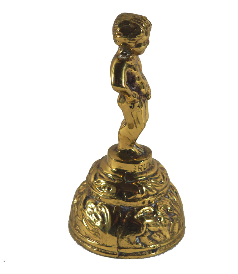 Vintage Brass Hand Bell Bruxelles Peeing Boy Figure Handle